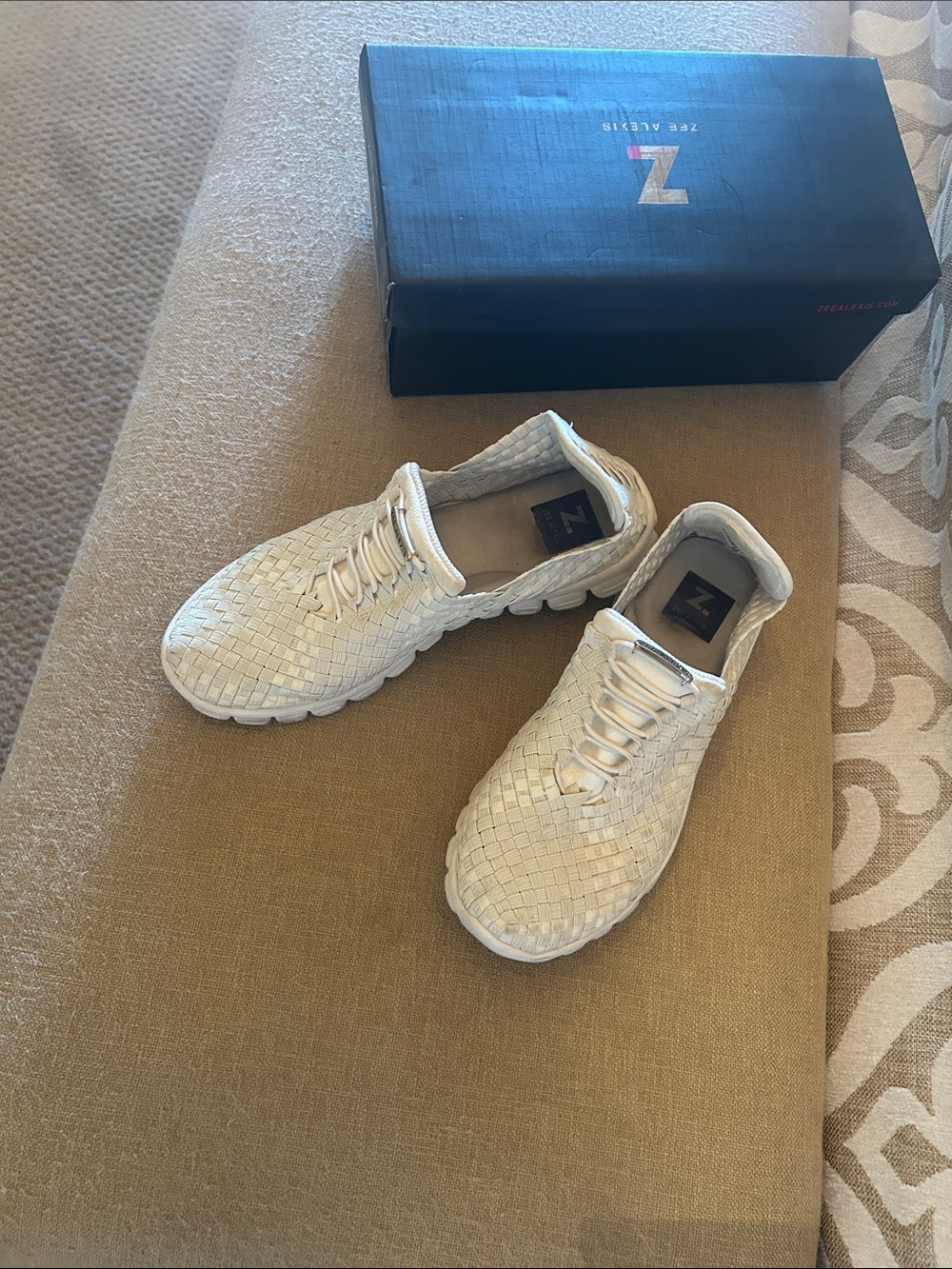 Zee Alexis Woven Slip-On Sneakers — Off-White